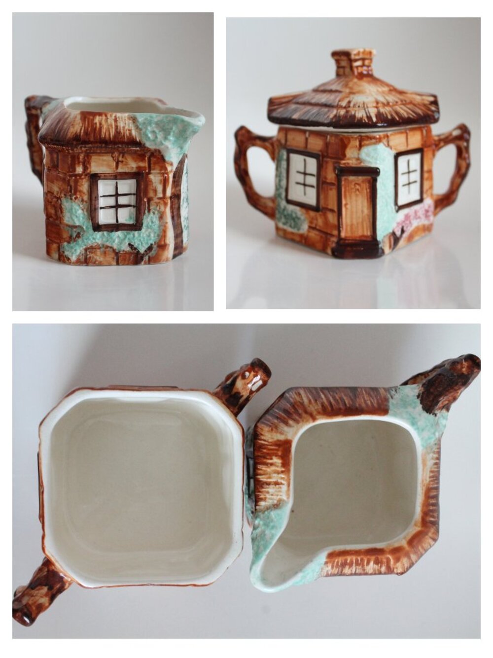 [KSP] Vintage Cottage Ware Creamer & Sugar Set, Handpainted (England, 1947-1958)